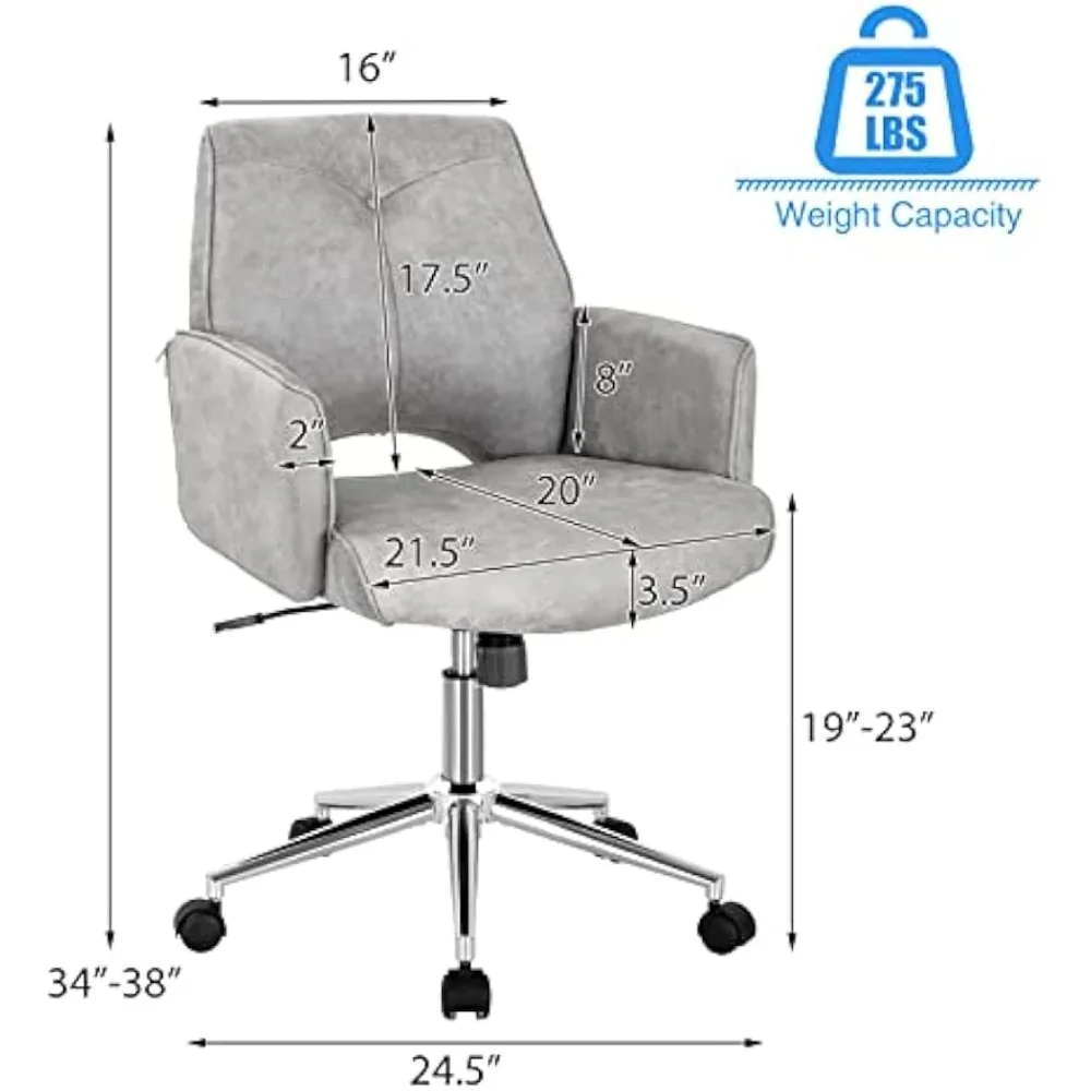 인조 가죽, 높이 조절 가능, 바퀴 및 팔걸이가 있는 현대적인 중간 등받이 회전식 사무실 책상 의자