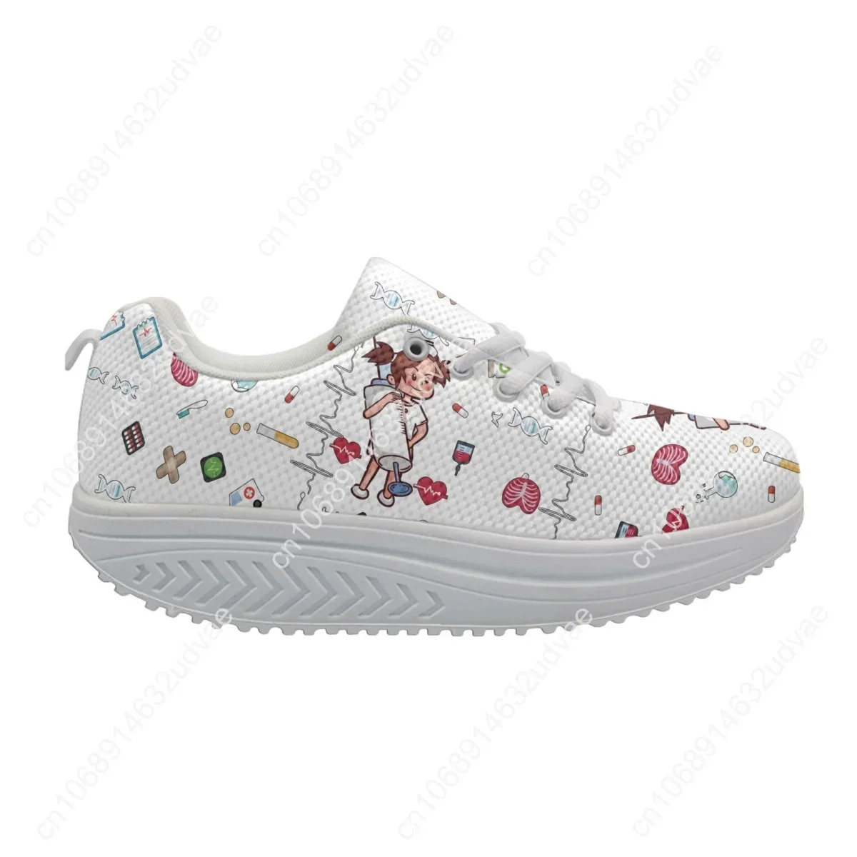 Spring Autumn Women's Swing Shoes Mesh Woman Platform Footwear Female Nurse Shoe Medical ECG Medicine Print Sneakers