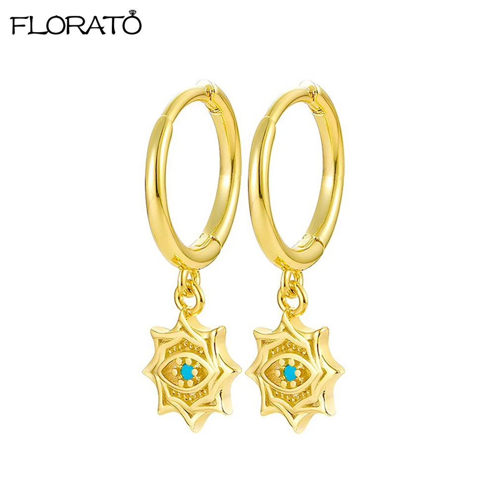 

925 Sterling Silver Needle Star Pendant Hoop Earrings for Women Vintage Gold Color Devil's Eye Drop Earring Fashion Jewelry Gift