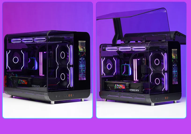 2025 New Cool Curved Glass Design Computer Case 360-Degree Surround View ATX/MATX Compatible Supercar-Looking Gaming Case PC