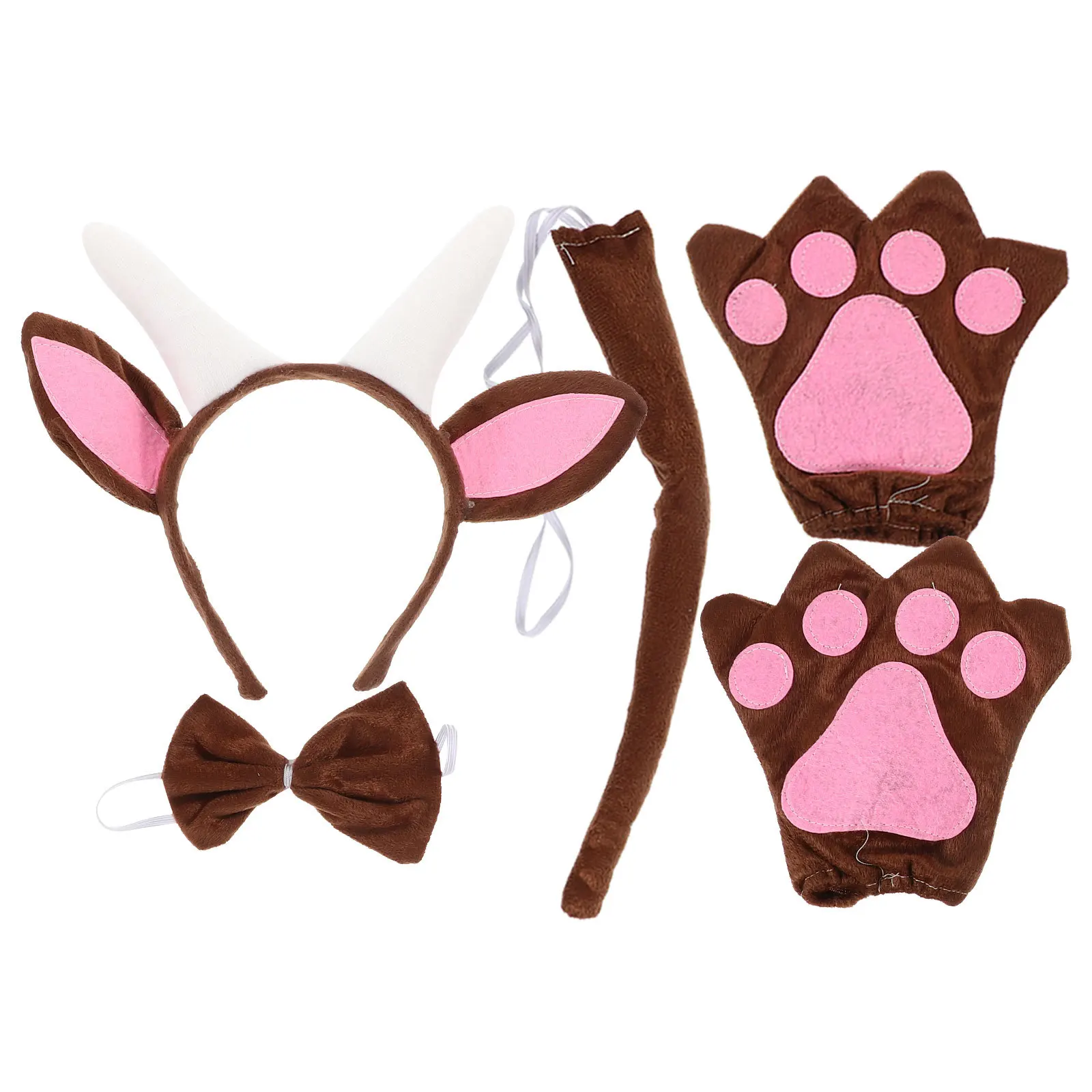 Set di orecchie e coda di capra per Halloween, Natale, costume cosplay, fascia per capelli, girocollo, decorazione, accessorio per foto di feste