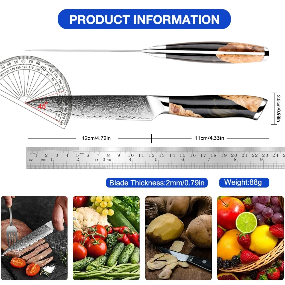 XITUO Japanese Damascus Steel Steak Knife Set 1-4 PCS Kitchen Steak Utility Knife 5 Inch Ideal for Table Dinners & Fruit Pairing