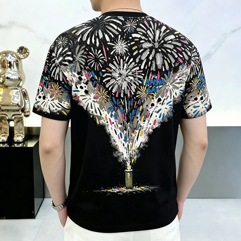 European Style Print T Shirt For Men Short Sleeve Premium Stretchy Summer Quality Viscose Polyester Elastane Camisetas De Hombre