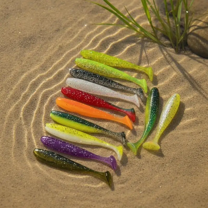10 Stück weiche Angelköder mit Schwanz, die eine realistische Schwimmwirkung aufweisen und in leuchtenden Farben für Angelausflüge und andere Aktivitäten im Freien erhältlich sind. – Detail 6