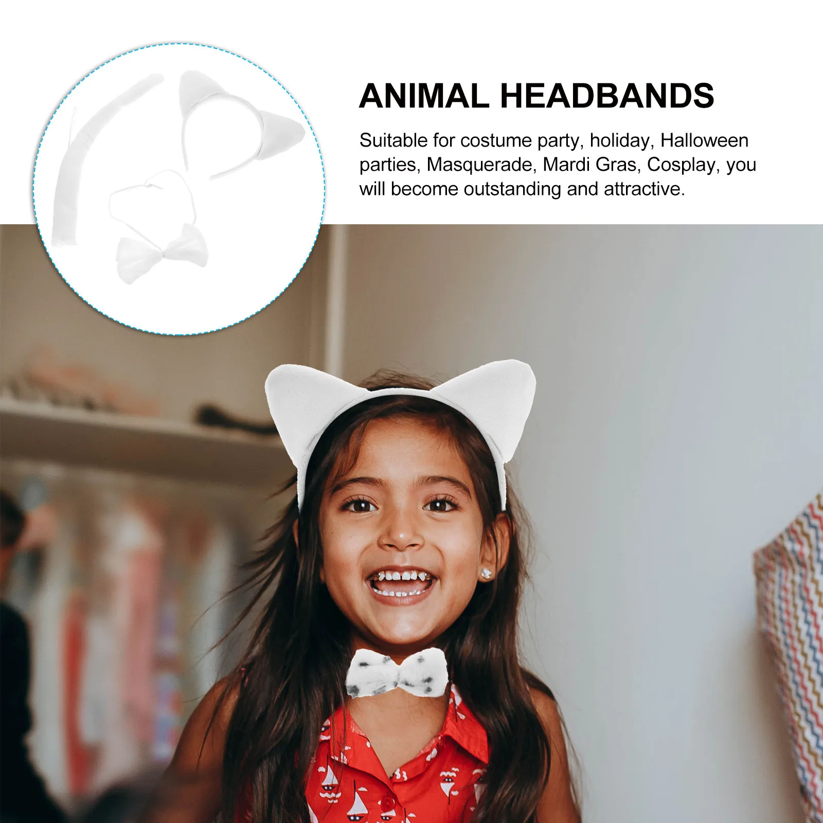 

1 set White Cat Headdress Set Ears Tail Kids Animal Headband Cosplay Costume Kit Halloween Party Accessories Photo Props