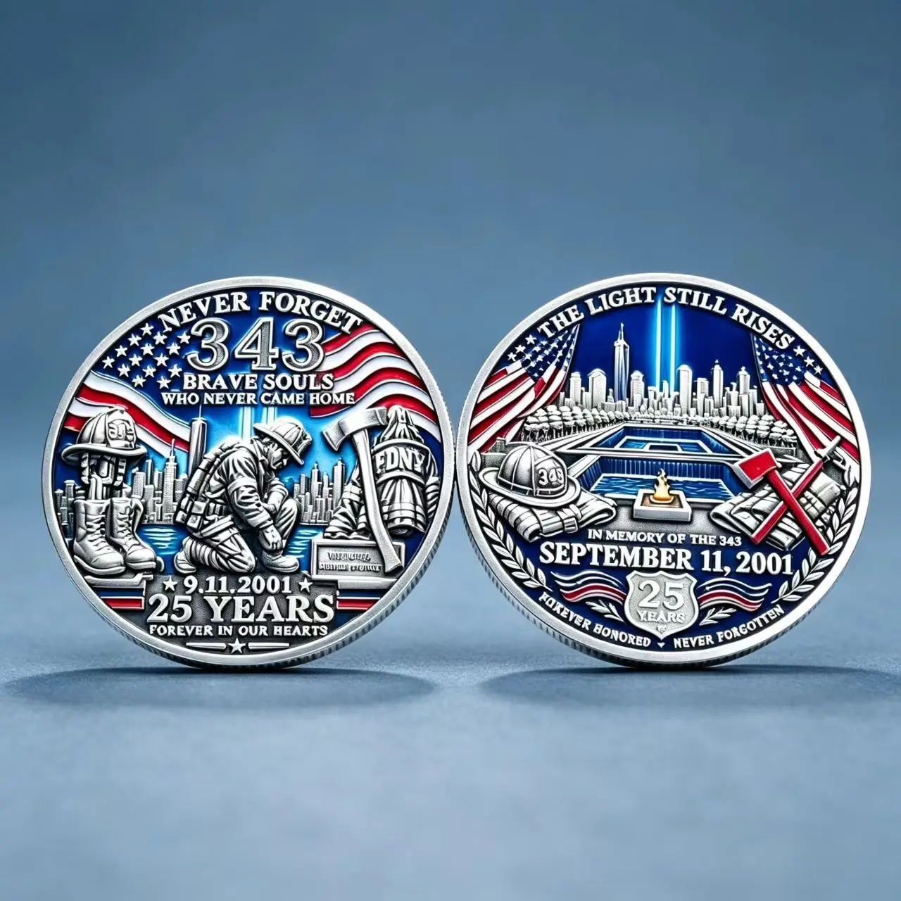 9/11 25th Anniversary Commemorative Coin Souvenir 343 Fallen Firefighters Memorial Coin Never Forget WTC Tribute Metal Gift