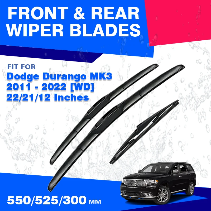 For Dodge Durango WD MK3 2011 - 2022 Front Rear Wipers Blades Windshield Windscreen Brushes SXT SRT GT Plus Citadel Accessories