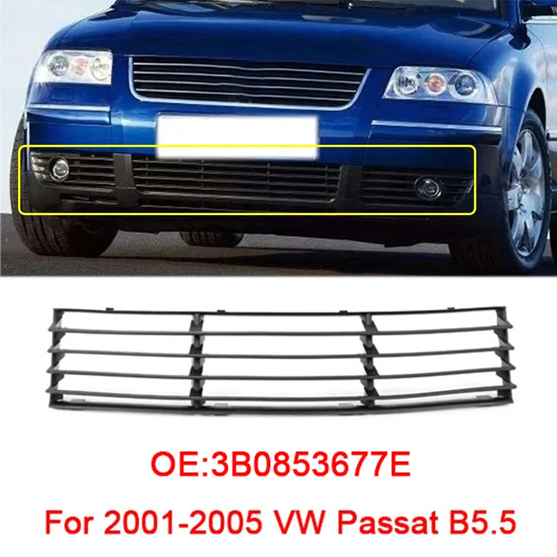 

ABS Black Car Front Bumper Fog Light Cover Lower Bezels Grille for 2001-2005 VW Passat B5.5 3B0853677E