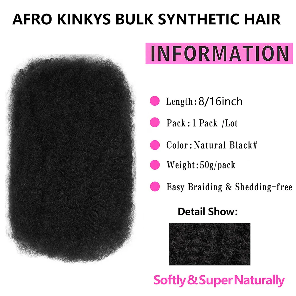 8 Inch 1 Bundel 50g Afro Kinky Bulk Haar Voor Dreadlocks Extensions Reparatie Locs Mini Vlechten Twist Haar Synthetische Afro Kinkys