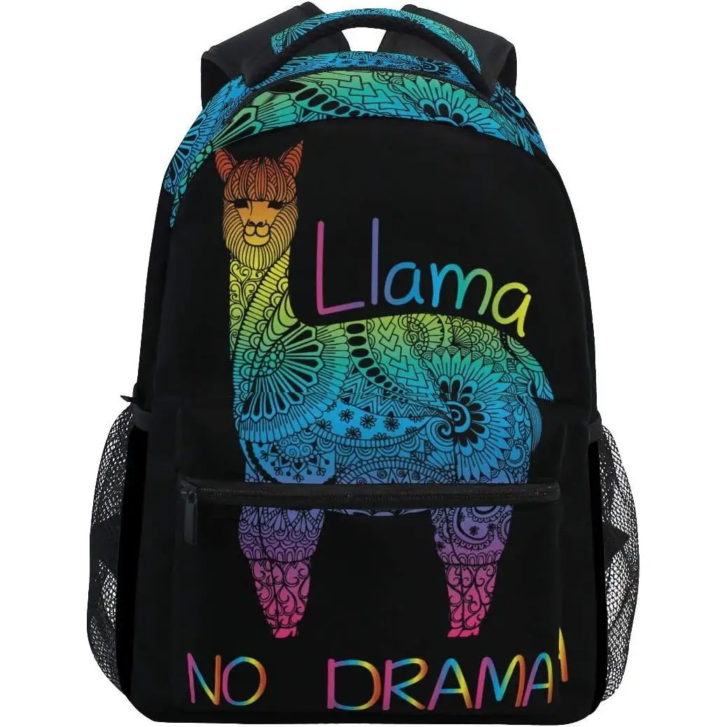 

Rainbow Llama No Drama Boho Backpack for Kids Boys Girls Student Laptop iPad Tablet Travel School Bag with Multiple Pockets