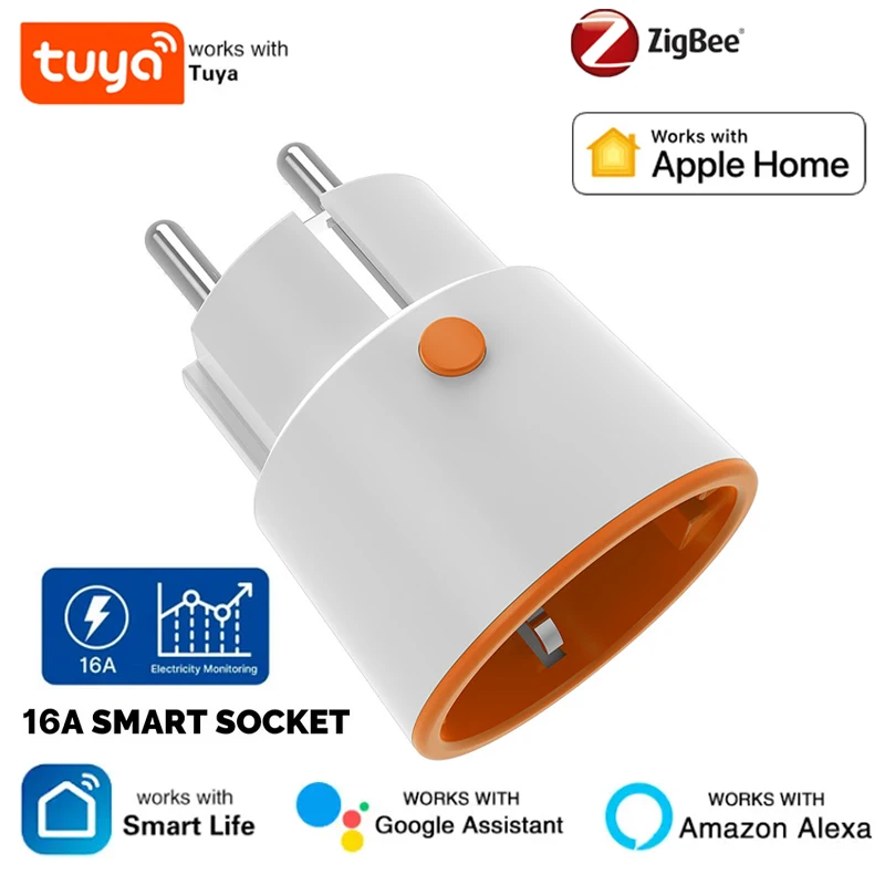 

Tuya ZigBee 2mqttt Smart Plug 16A Smart Home EU Outlet Smart Socket with Power Monitoring Supports Alexa Google Home Homekit