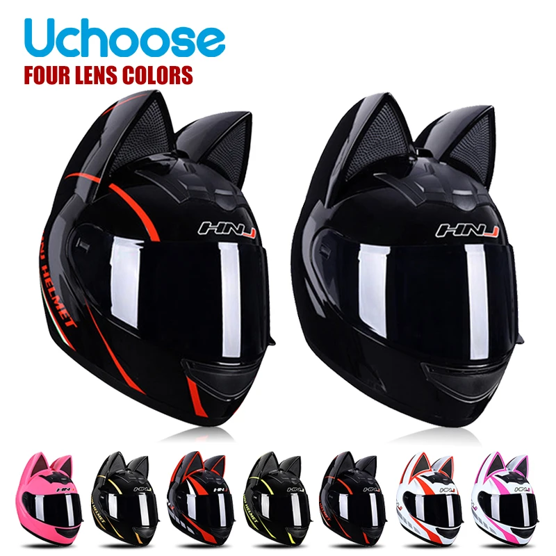 

Lovely Cat Ear Helmet Women Moto Motorcycle Full Face Helmet Ear Helmets Personality Motorbike Helmet Motocross Capacete Casque