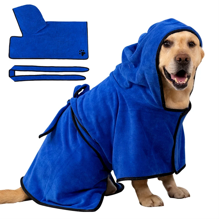 Hot Sale 100% Microfiber Dog Drying Towel Robe 400gsm Soft Super Absorbent with HoodBelt Eco-friendly Pet Cleaning Dog Bathing