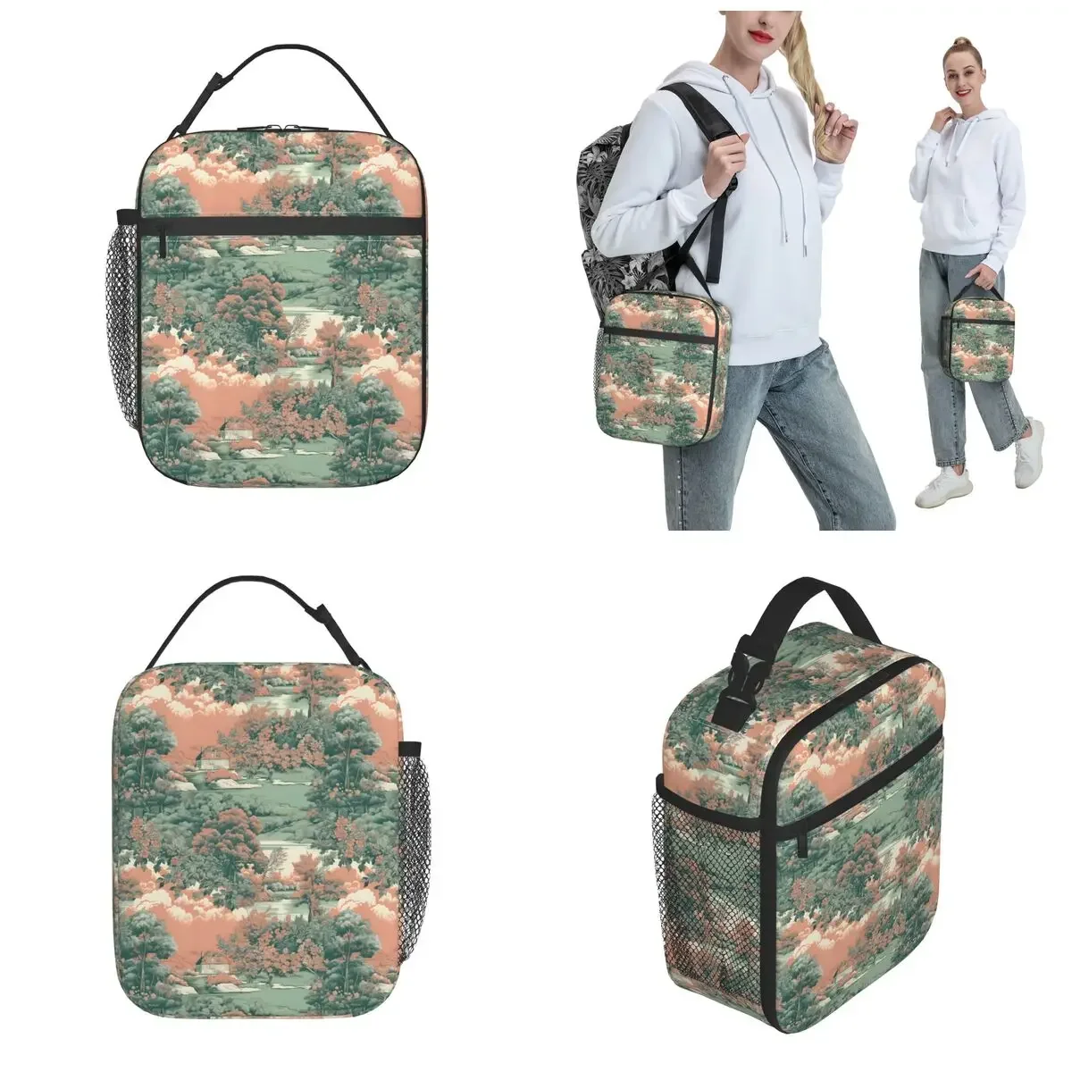 Insulated Lunch Box Tosca Peach Toile De Jouy Forest Merch 18th Centurey French Landscape Food Box Thermal Cooler Lunch Box