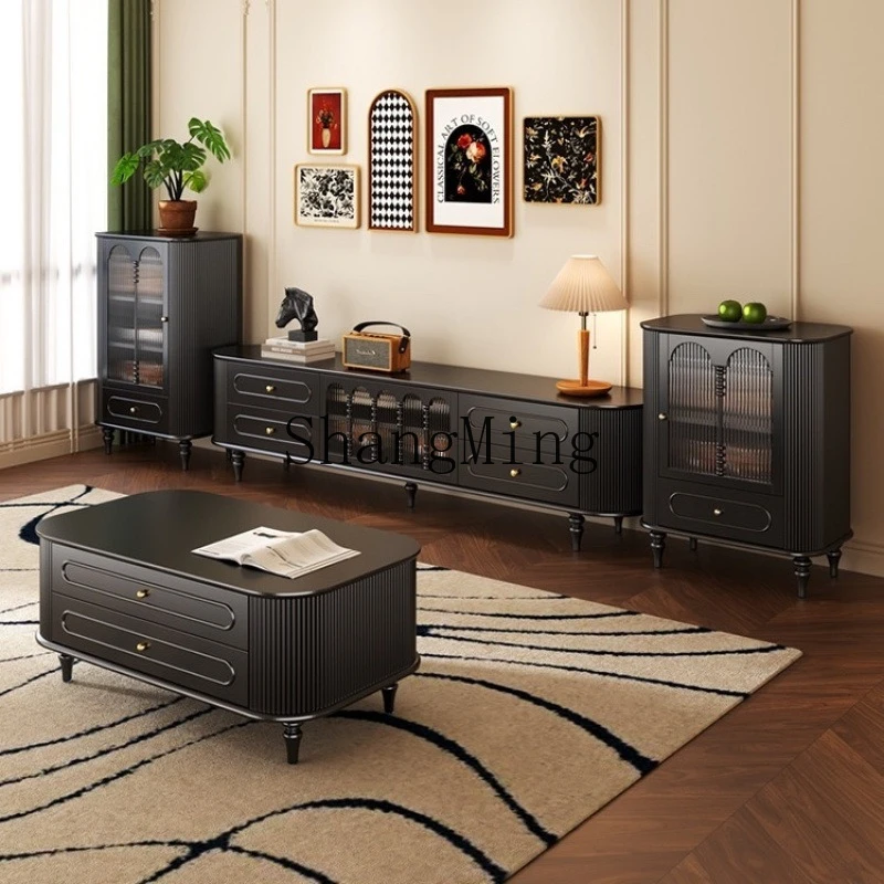 

FG retro solid wood TV cabinet coffee table combination simple modern small apartment living room paint floor TV cabinet
