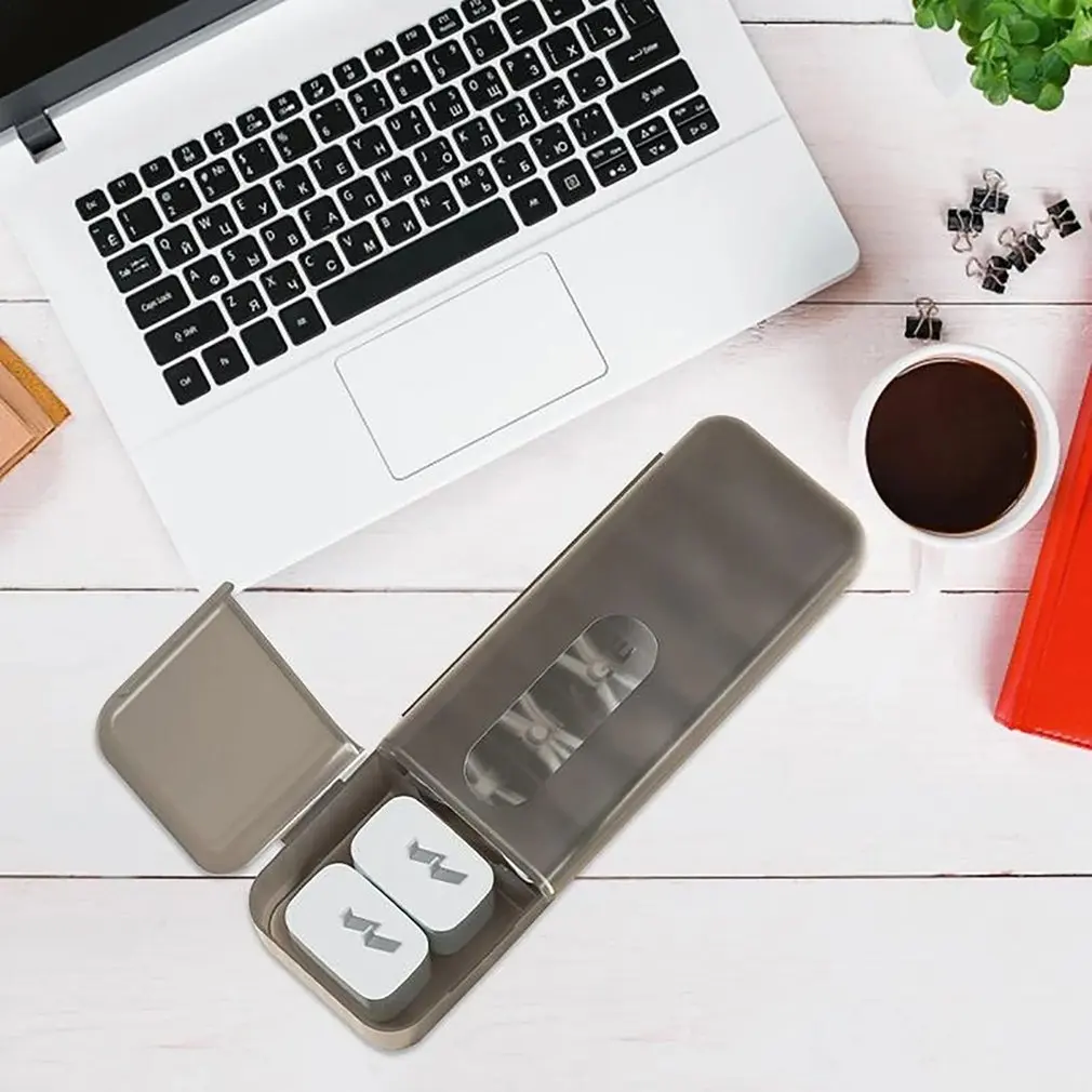 Desktop Cable Storage Box Organizer Charger Cord Storage Box With 7 Compartments Home Reusable Data Line Storage Case For Travel