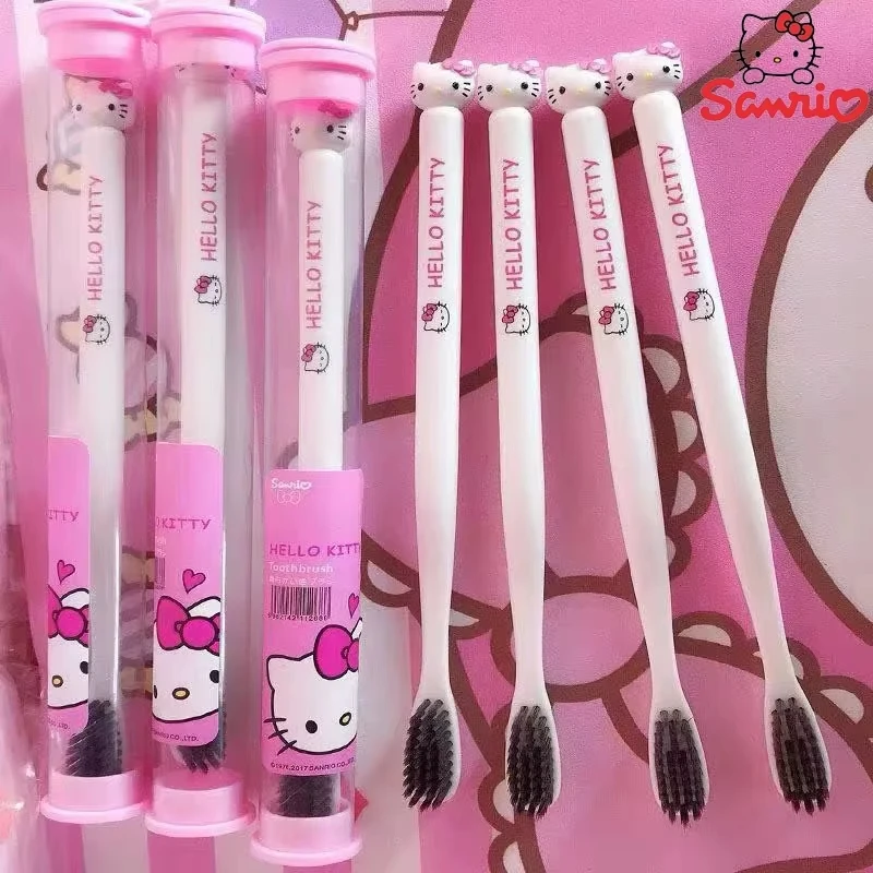 Kawaii Sanrio Hello Kitty Toothbrush Melody Kuromi Cinnamoroll Cartoon Household Cleaning Convenient Travel Toothbrush Gifts