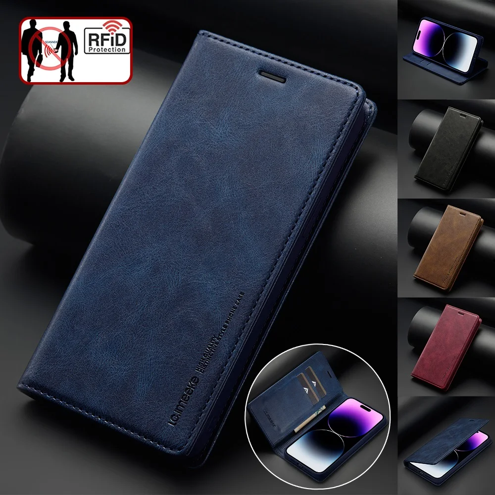 More Durable Leather Case for iPhone 15 14 13 12 11 Pro XS Max Mini XR 8 7 Plus SE 2022 2020 Magnetic Flip Cover Rfid Protection