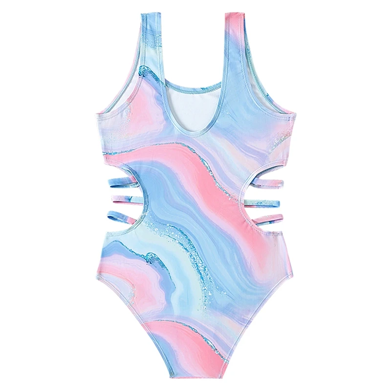 Summer Girls One Piece Swimsuit Fashion Leaky Waist Swimwear Kids Print Children Clothes Swimwear 2024 New Beachwear