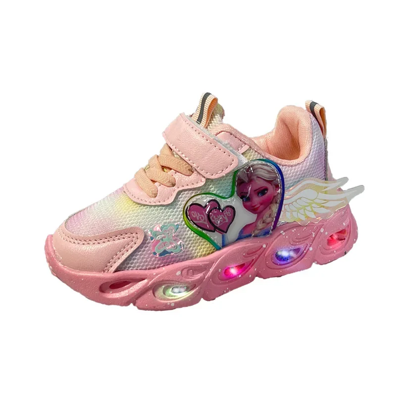 Disney-zapatos deportivos informales de malla transpirable para niños, zapatillas coreanas con luz led, frozen, cómodos, de dibujos animados