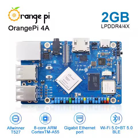Orange Pi 4A 2GB RAM Allwinner Mini PC WiFi+BT5.0 BLE M2 NVMe SSD 2TOPS NPU Single Board Computer Run Ubuntu Debian Android13 OS