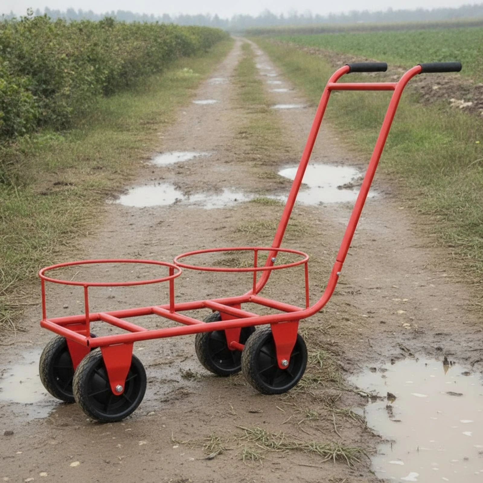 Wheeled Harvest Trolley Hand-Push Cart with Container Holders for Growers, Greenhouse, Field
