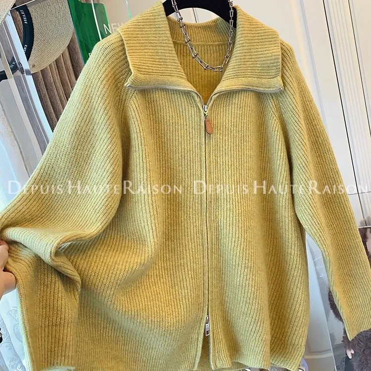 

SuperAen модный и повседневный свитер оверсайз с вышивкой и отложным воротником для женщин, осень-зима 2022, новые однотонные пальто