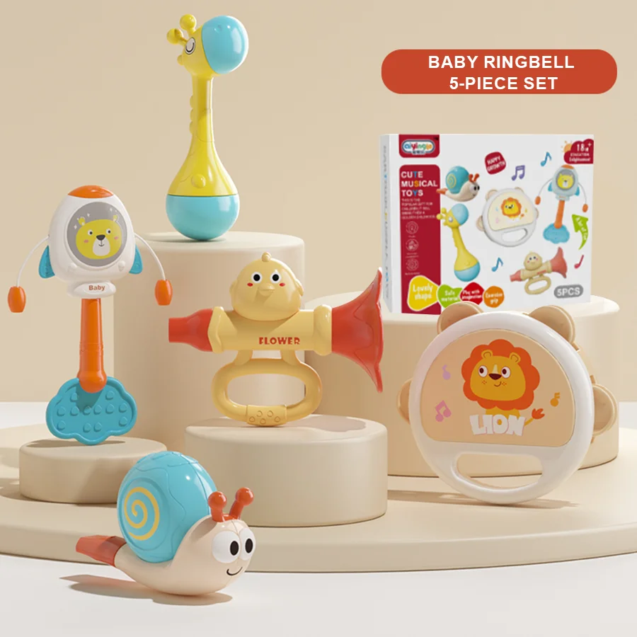 Beruhigendes Spielzeug für Babys, Trommelrassel, Hornpfeifenset, 5-teiliges sicheres Material, Spielzeug mit Klang, beruhigendes Baby, Baby-Geschenk, Spielzeug, Ostergeschenk