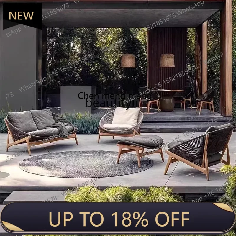 

P178 Outdoor solid wood sofa garden bed and breakfast leisure rattan chair teak small apartment balcony designer villa furniture