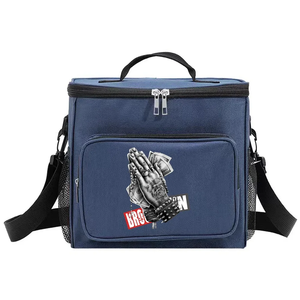 Insulated Bags Lunch Bag Cooler Box Thermal Organizer Handbag Camping Shoulder Storage Lunchbag for Men and Women Hand Printing