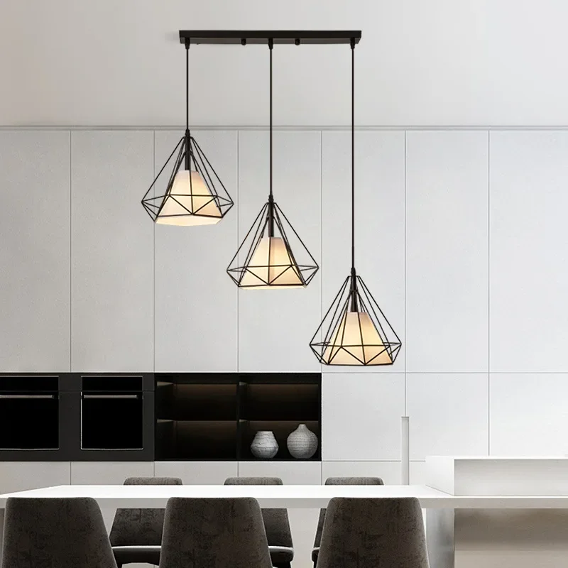 Nordic Modern Simple Bar Pendant Light Restaurant Chandelier Three Diamond Aisle Industrial Style Personality Creative Lighting