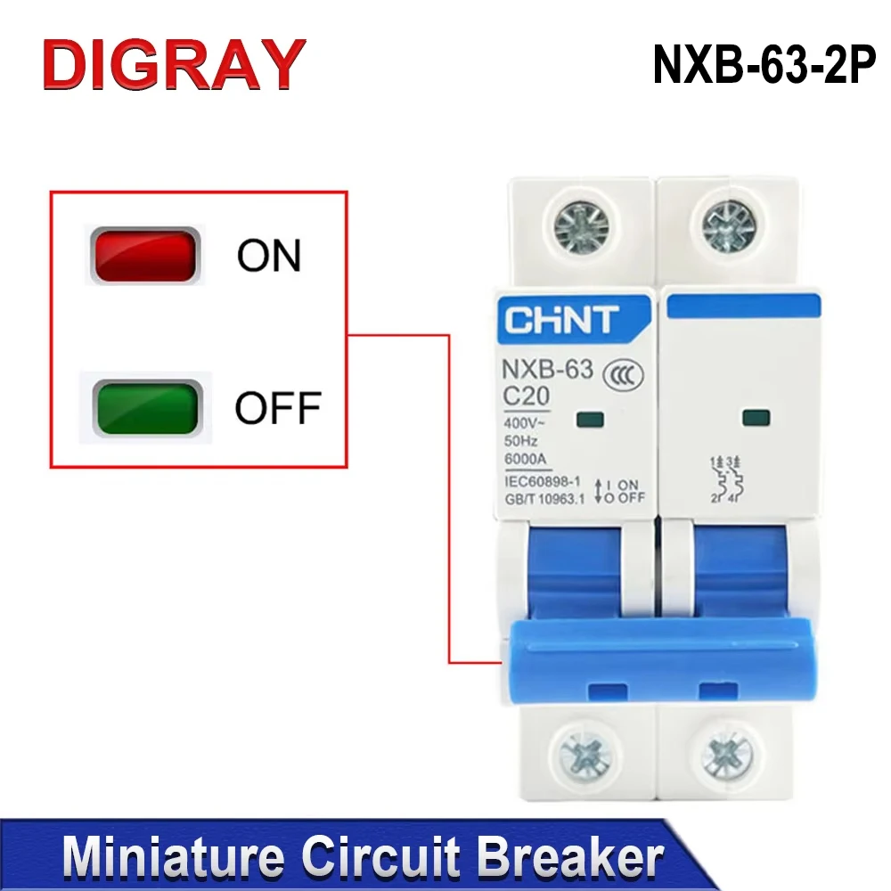 DIGRAY CHNT NXB-63 2P Miniature Leakage Protector 3A-63A Household Industrial Air Circuit Breaker Switch