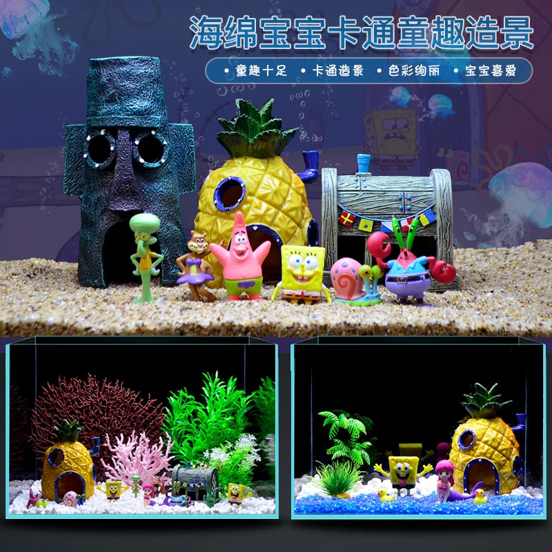 Aquarium Castle Decor Accessories Cute Anime Pineapple House Action Figure Miniatures Landscaping Ornament Fish Tank Decoration