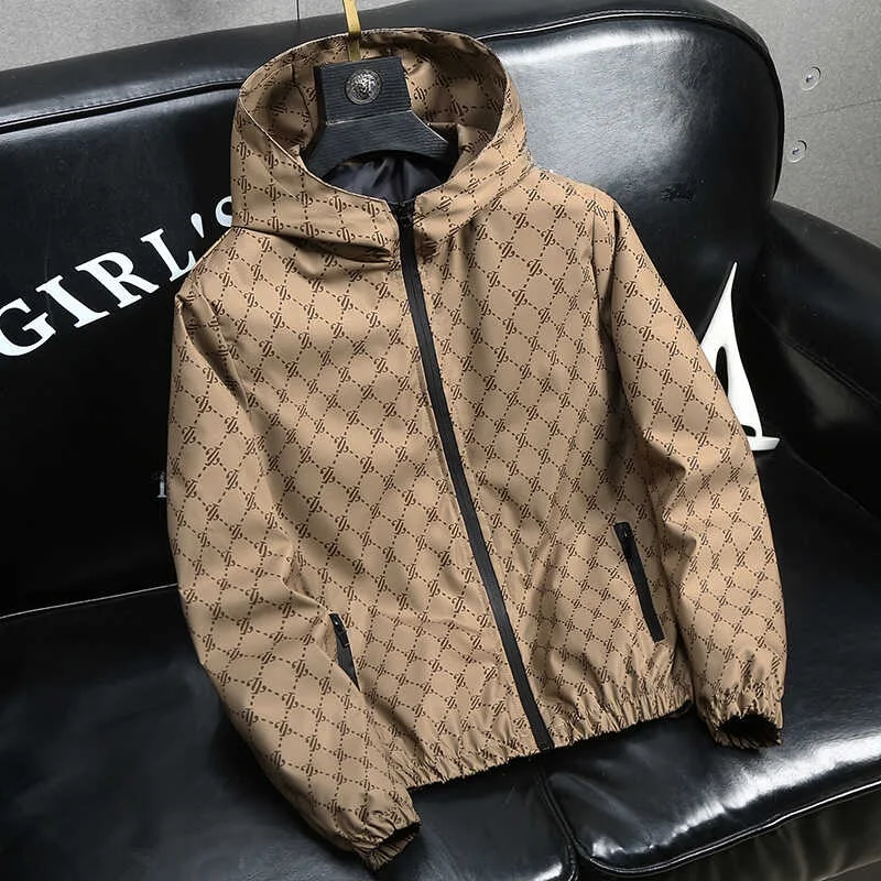 

Мужская повседневная куртка Slim Fit с капюшоном и принтом, модная молодежная ветрозащитная модель с длинными рукавами на молнии