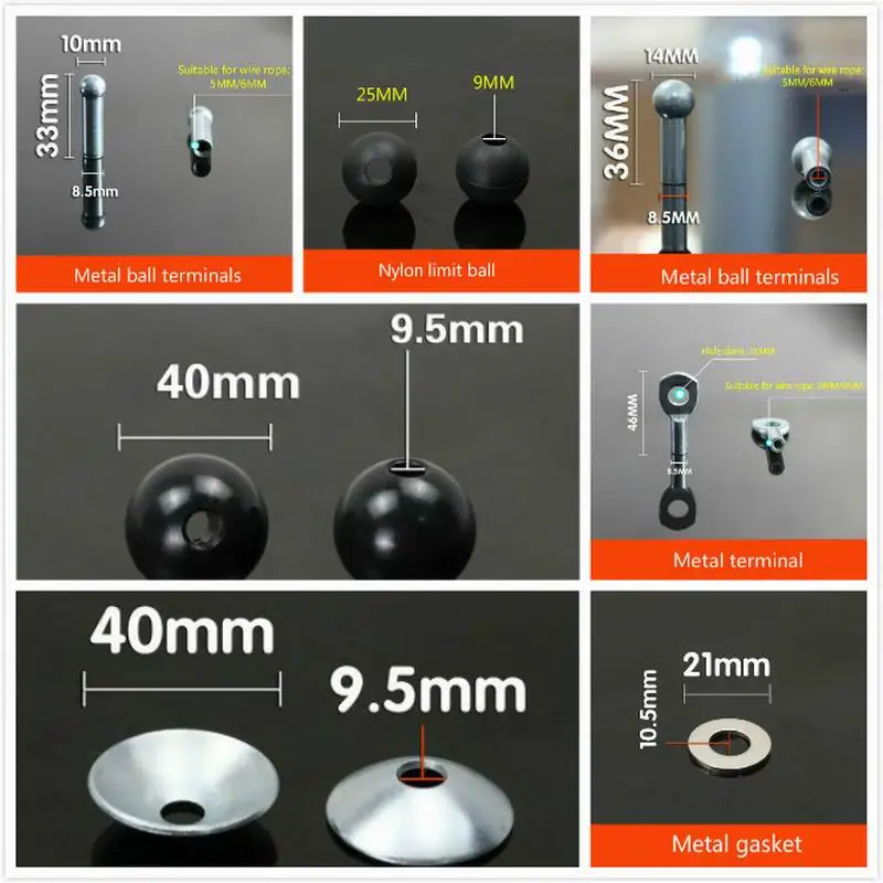 Steel Wire Accessories Gym Fitness Equipment Wire Rope Joints Anaerobic Exercise Metal Limit Ball Hollow Screw Terminals Gasket