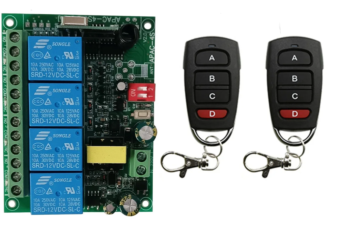 AC110V 220 فولت 230 فولت 10A التتابع 4CH 4 CH اللاسلكية RF التحكم عن بعد مفتاح الإضاءة 10A التتابع الناتج راديو وحدة الاستقبال + الارسال #4