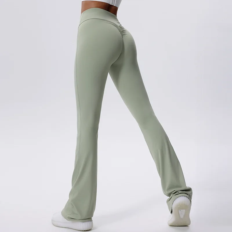Fitness Scrunch Flared Pants High Waist Women Casual Sports Wide Leg Plates Yoga Workout Gym Push Up Leggings Traning Trousers