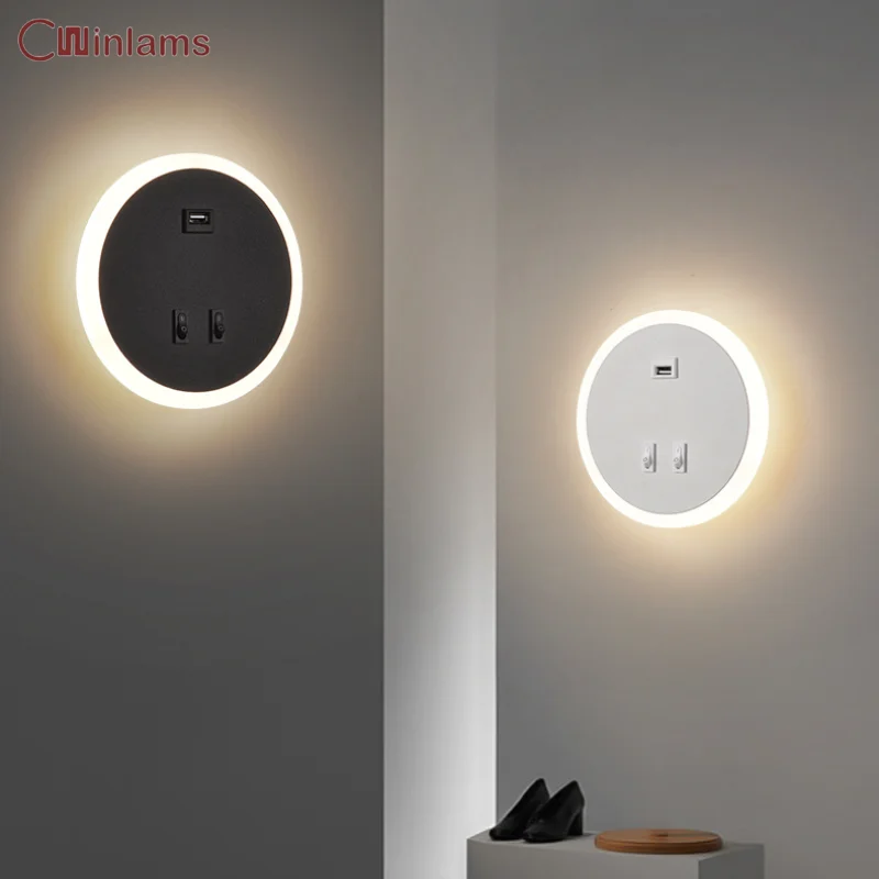 

Modern Simple LED Reading Wall Light Charging Hotel Indoor Aluminum Corridor Bedroom Bedside Atmosphere Wall Light With USB