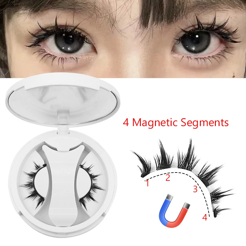 1 Pair Magnetic Eyelashes No Glue Needed Reusable Natural False Eyelashes And Magnetic Tweezers Set Makeup Eyelash Curler Tool