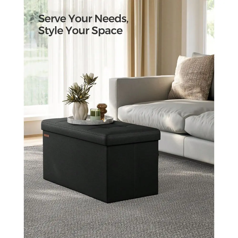 Banco Otomano Plegable de 30 Pulgadas con Almacenamiento, Taburete Reposapiés, Gris Oscuro, Negro, Beige, Azul Oscuro, Taupe Claro, Gris Claro