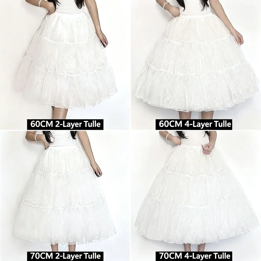 Lolita Boneless Soft‑Tulle Petticoat Medium‑Long Voluminous Daily Underskirt, 60CM Extended Support Skirt