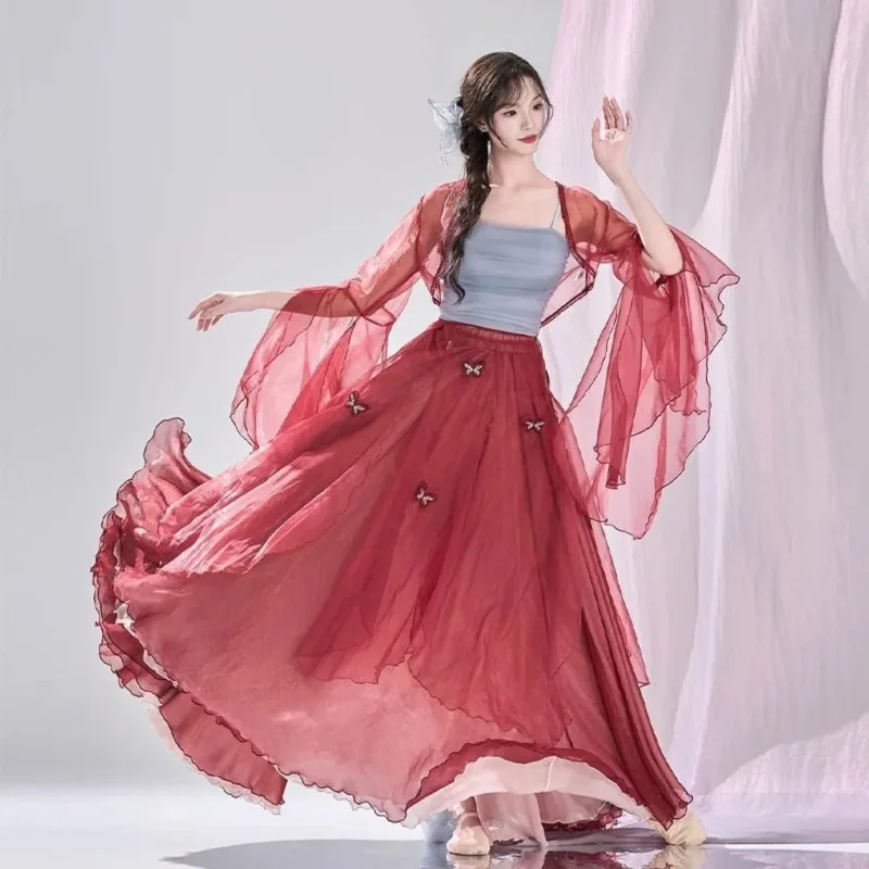 Vintage Ethereal Dance Gown - Long Flowy Sheer Dress in Han-Tang Style, Chinese Classical Stage Performance Costume
