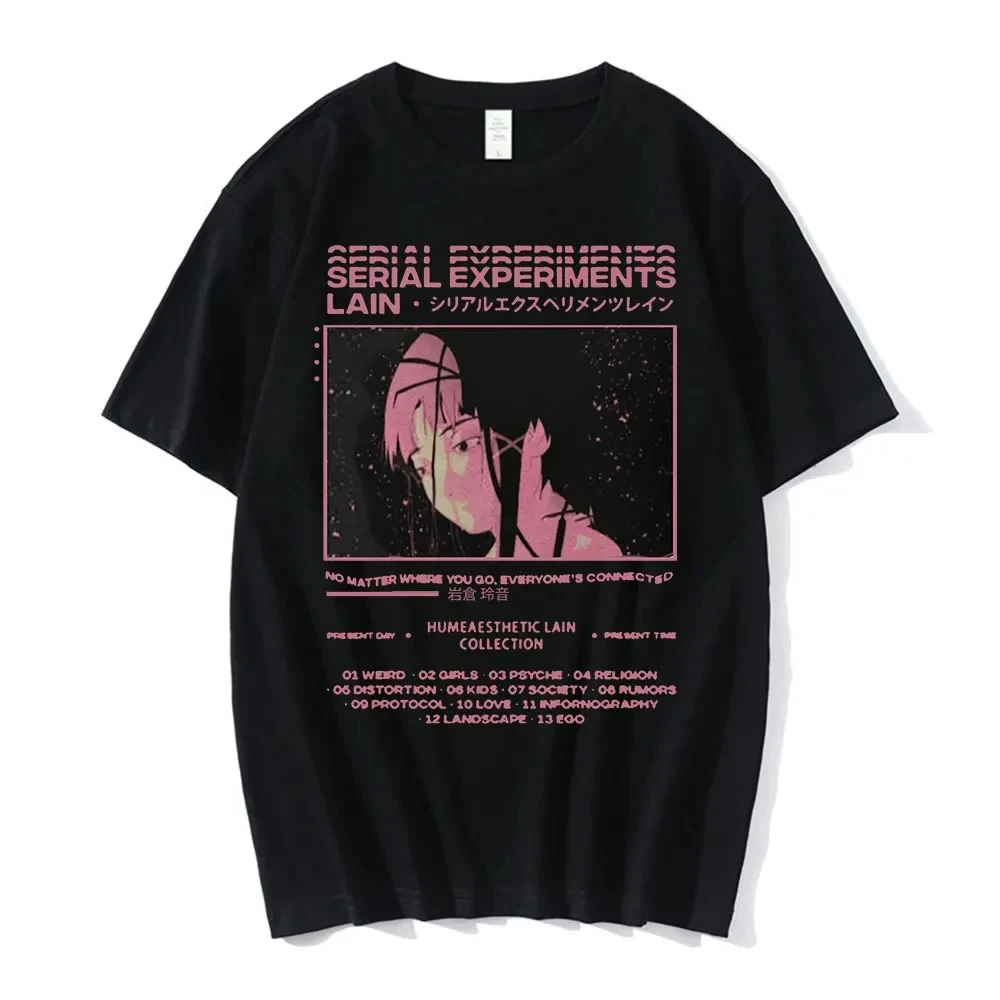 Retro Pink Anime Girl Tracklist Collage Graphic T Shirt Men Women Loose Short Sleeve Y2K Aesthetic Otaku Streetwear Top Tee