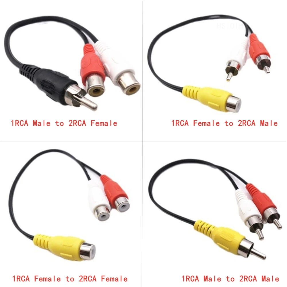 1RCA do 2RCA z męskiego na męskie do żeński do żeńskiego z męskiego na męskie kabel splittera rozdzielacz Audio dystrybutora złoty kabel głośników