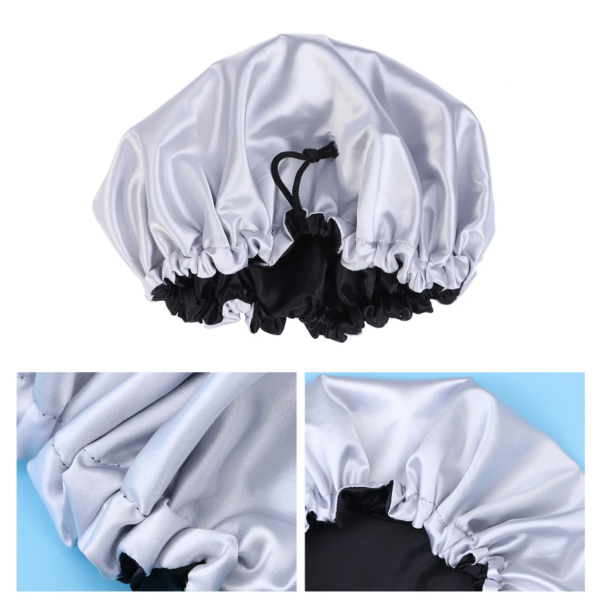 Silk Double Satin Sleeping Drawstring Hair Organizing Hat (Black) sleeping hat solid color solid color sleeping cap