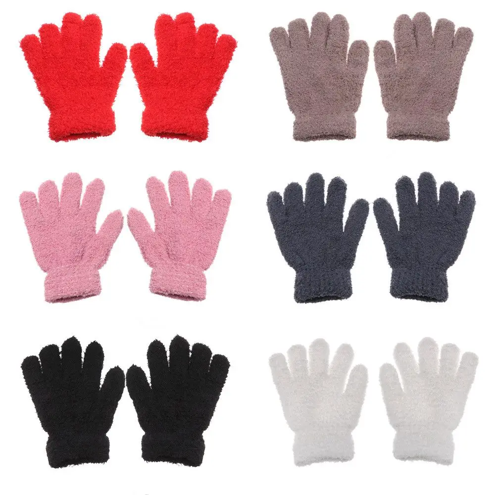 Winter 0-11 Years Old Baby Lovely Cartoon Kids Gloves Candy Color Coral Plush Mittens Full Fingers