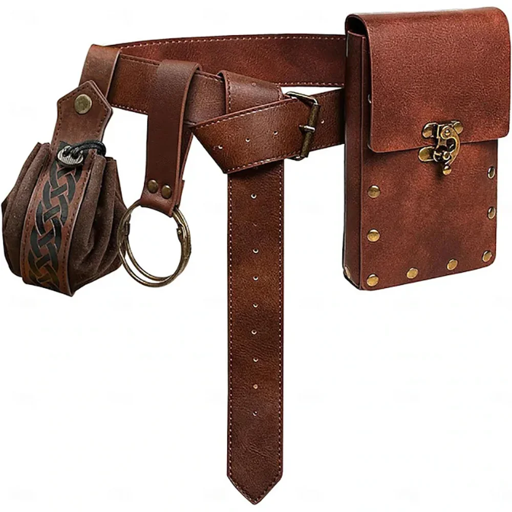 4PCS/1PCS MedievalCosplayLeather Belt Koperen Munt Heuptas Renaissance Jurk Stoomriem Rollenspel Halloween Belt Set Cosplay