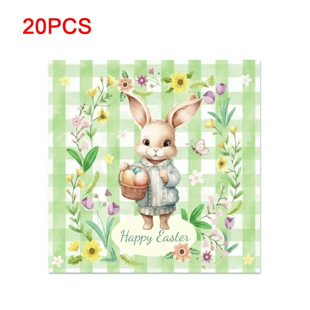 Colorful Easter Printed Napkins Handmade 20 Pieces Party Decoration Supplies Printed Design Easter Bunny Napkins