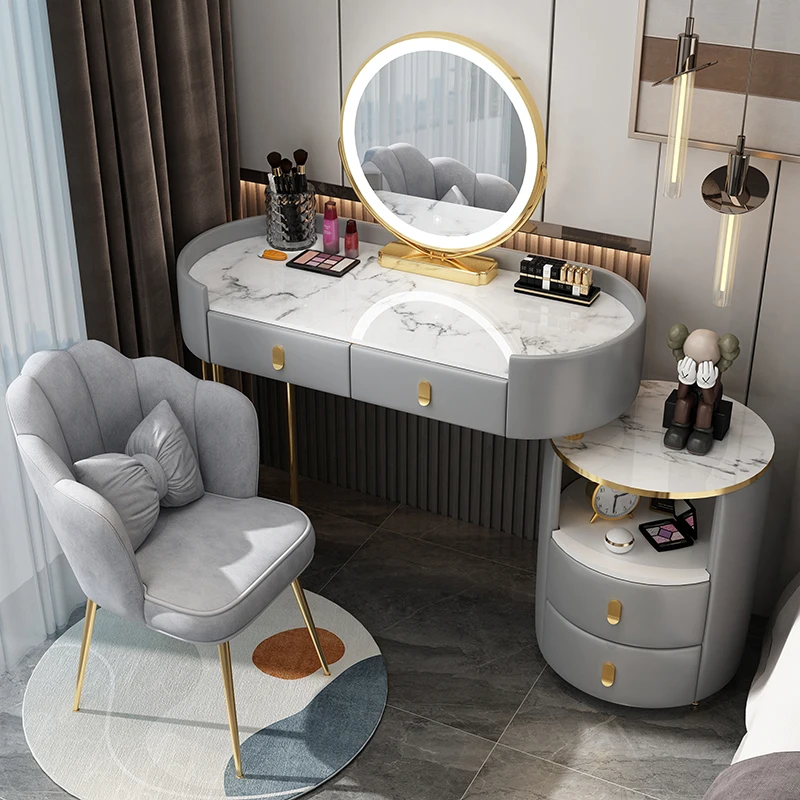 

Bedroom Makeup Vanity Table Mirror Desk Chair Light Storage Dressing Table Drawers Computer Luxury Penteadeira Home Furniture