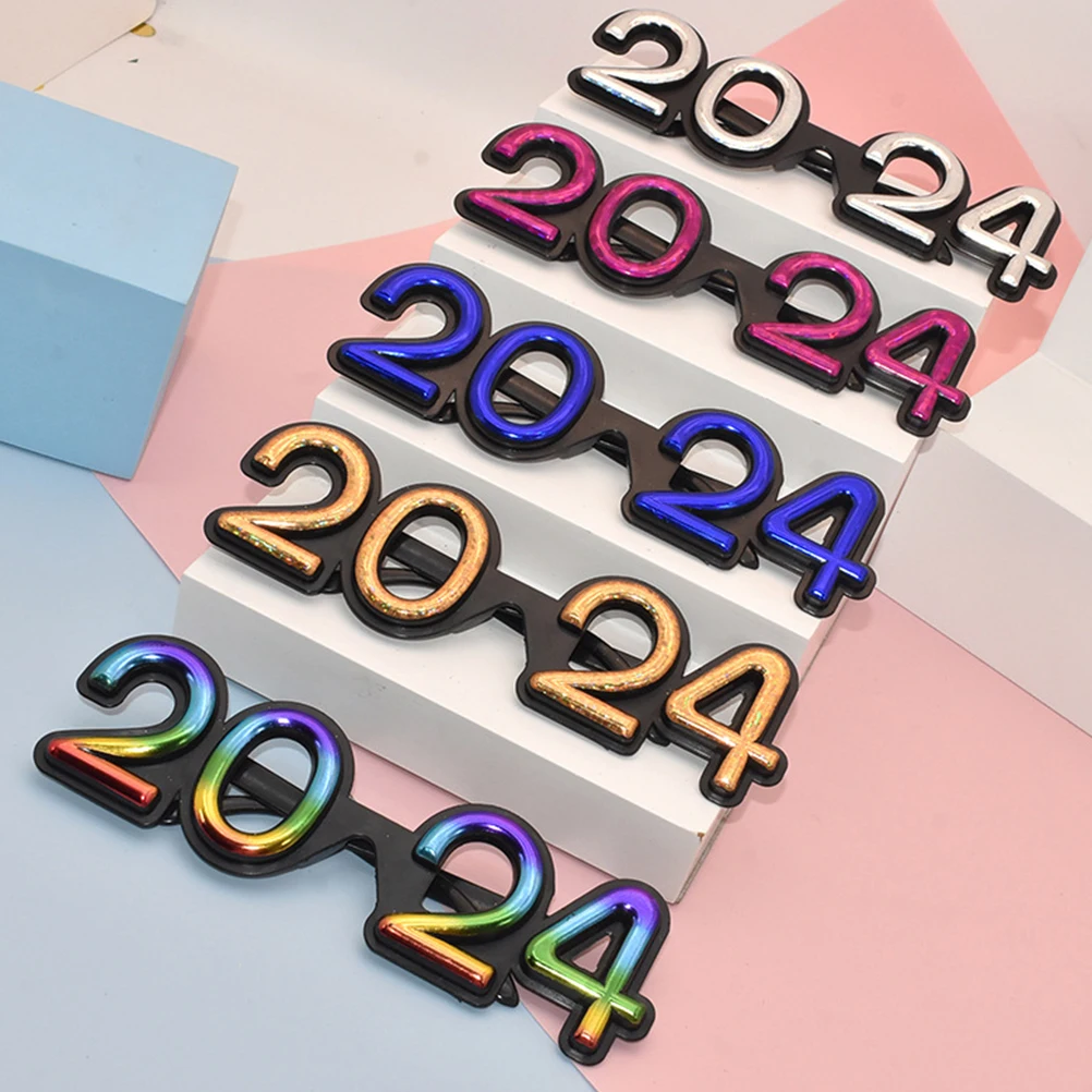 

5pcs Funny Glasses for New Year Party Photo Props 2024 Modeling Eyewear Colored Plastic Supplies Graduation Sunglasses